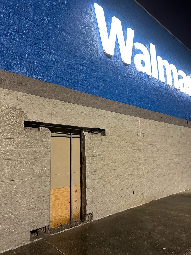Walmart commercial exterior renovation at night